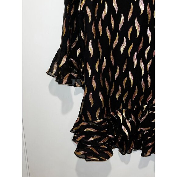 Saloni Black & Metallic Patterned Ruffle Hem Long Sleeve Back Zip Closure Women' - Picture 3 of 11